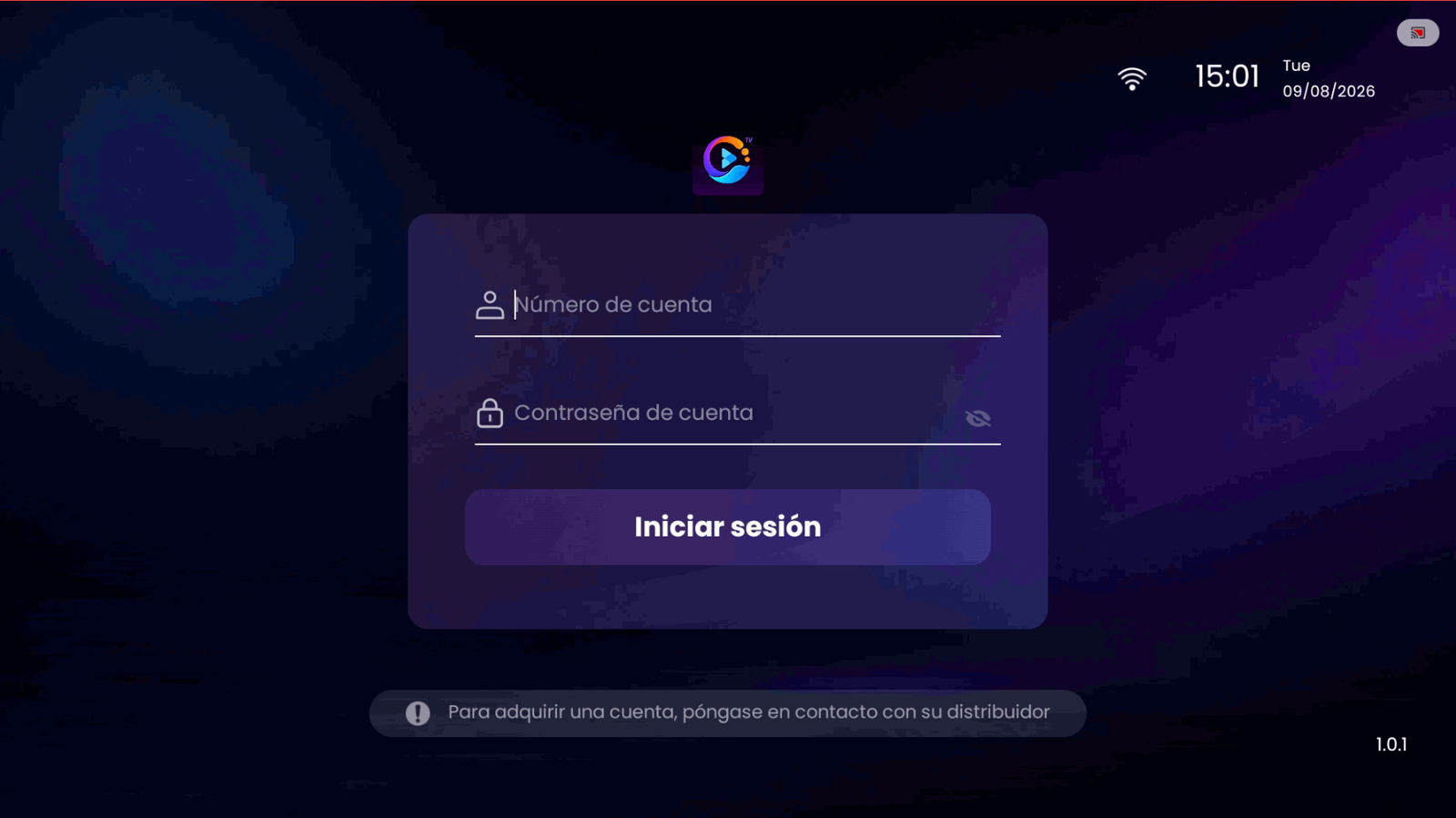 Pantalla de inicio de sesión de Buzo TV