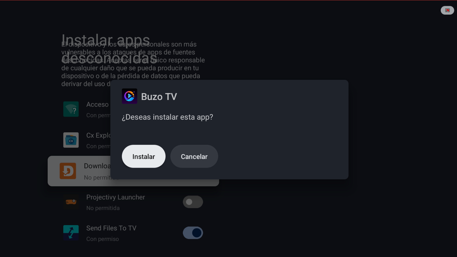 Confirmar instalación de Buzo TV