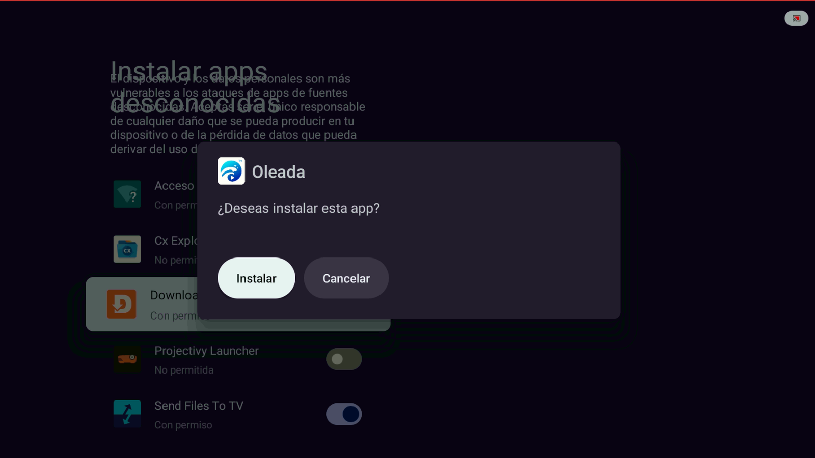 Confirmar instalación de Oleada TV
