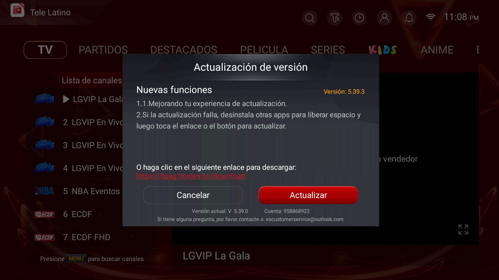 Actualización de versión Telelatino