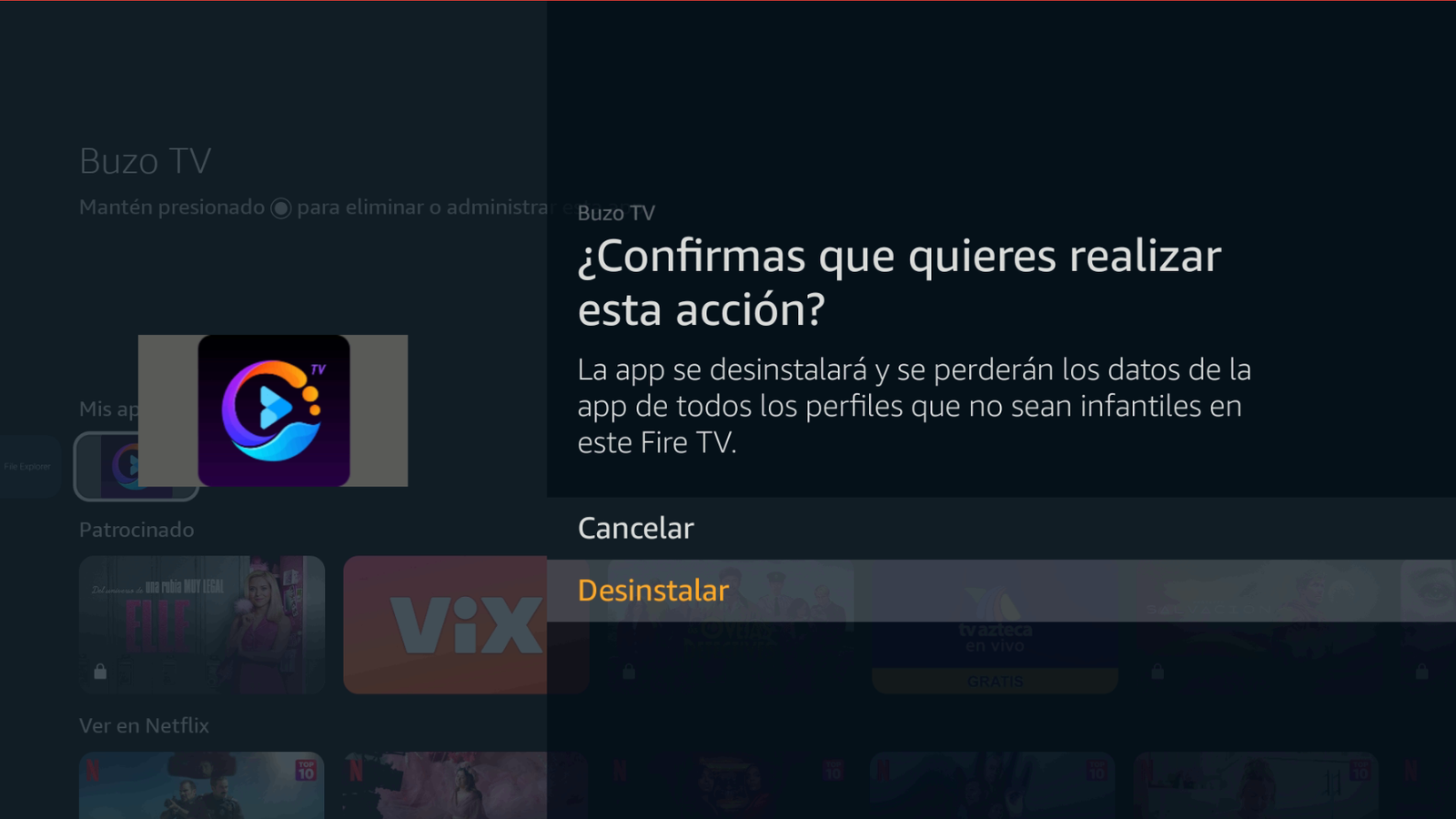 Desinstalar Buzo TV en Firestick