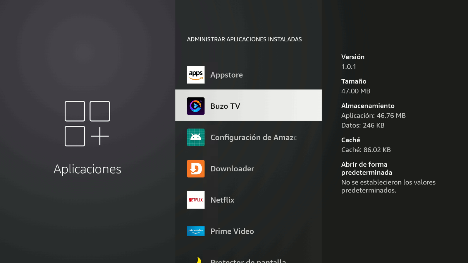 Administrar aplicaciones instaladas: Buzo TV
