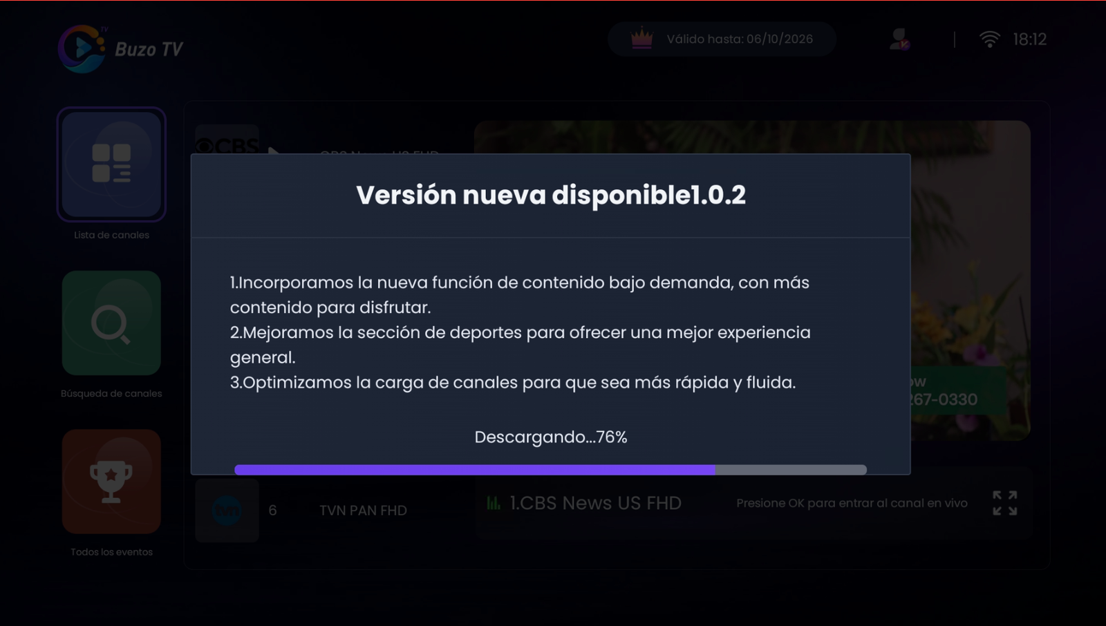 Descarga de la actualización de Buzo TV