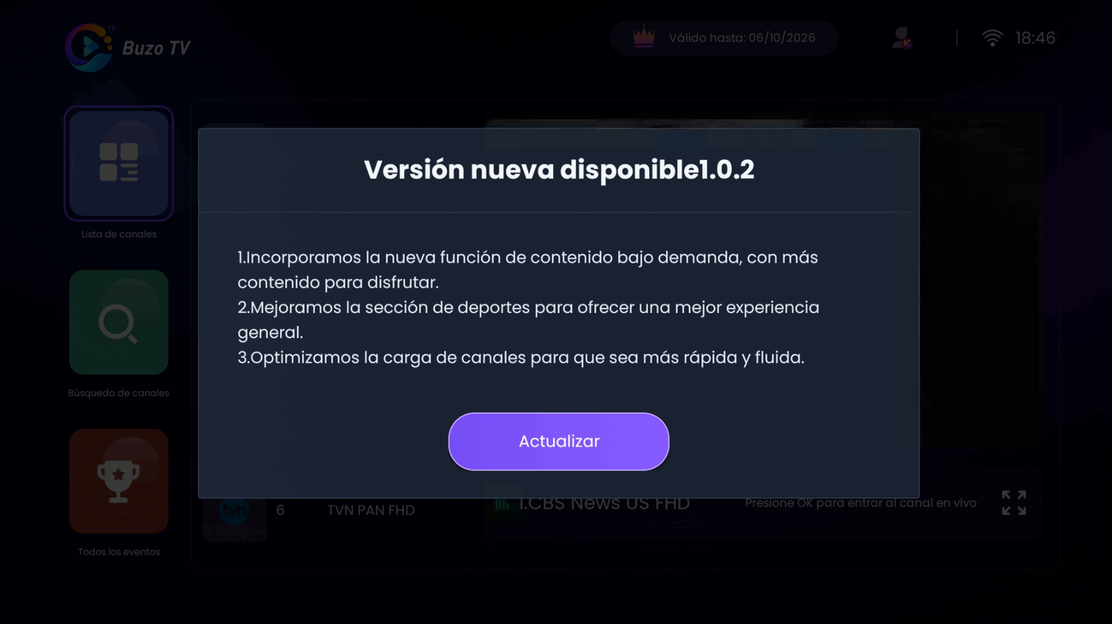 Pulsa Actualizar en Buzo TV